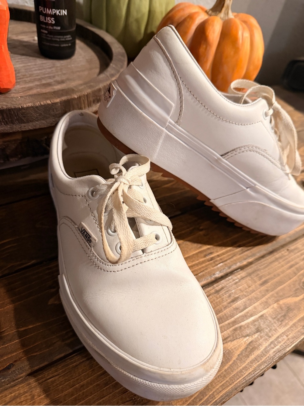Vans Women’s White Leather Platform Sneakers
